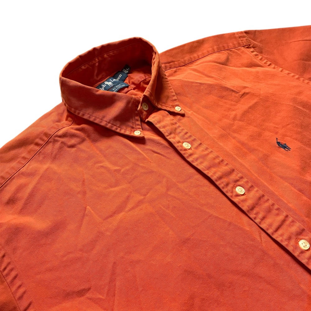 Ralph Lauren Button Down Shirt Mens L Orange Excellent Blake Short Sleeve Cotton